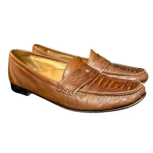 Vintage Bally Italy Ostrich Leg Brown Leather Loafers Mens 9.5 D Dress Shoes